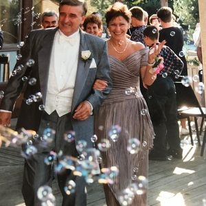 George E Couture, NY. Stunning mother of the bride dress, taupe. 10